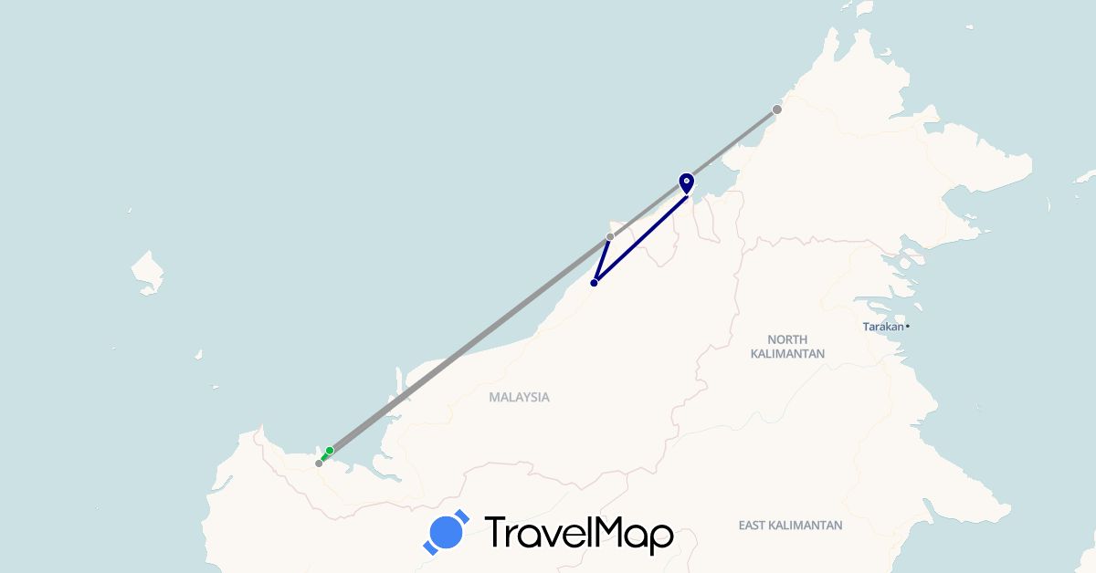 TravelMap itinerary: driving, bus, plane in Brunei, Malaysia (Asia)